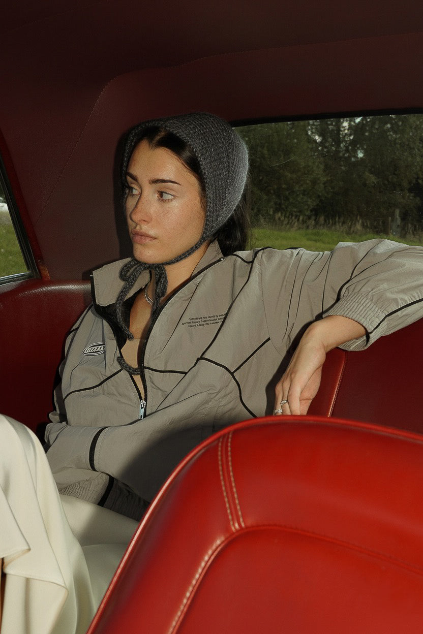 Hand - knitted Mohair Bonnet - Headband in Charcoal Gray Melange