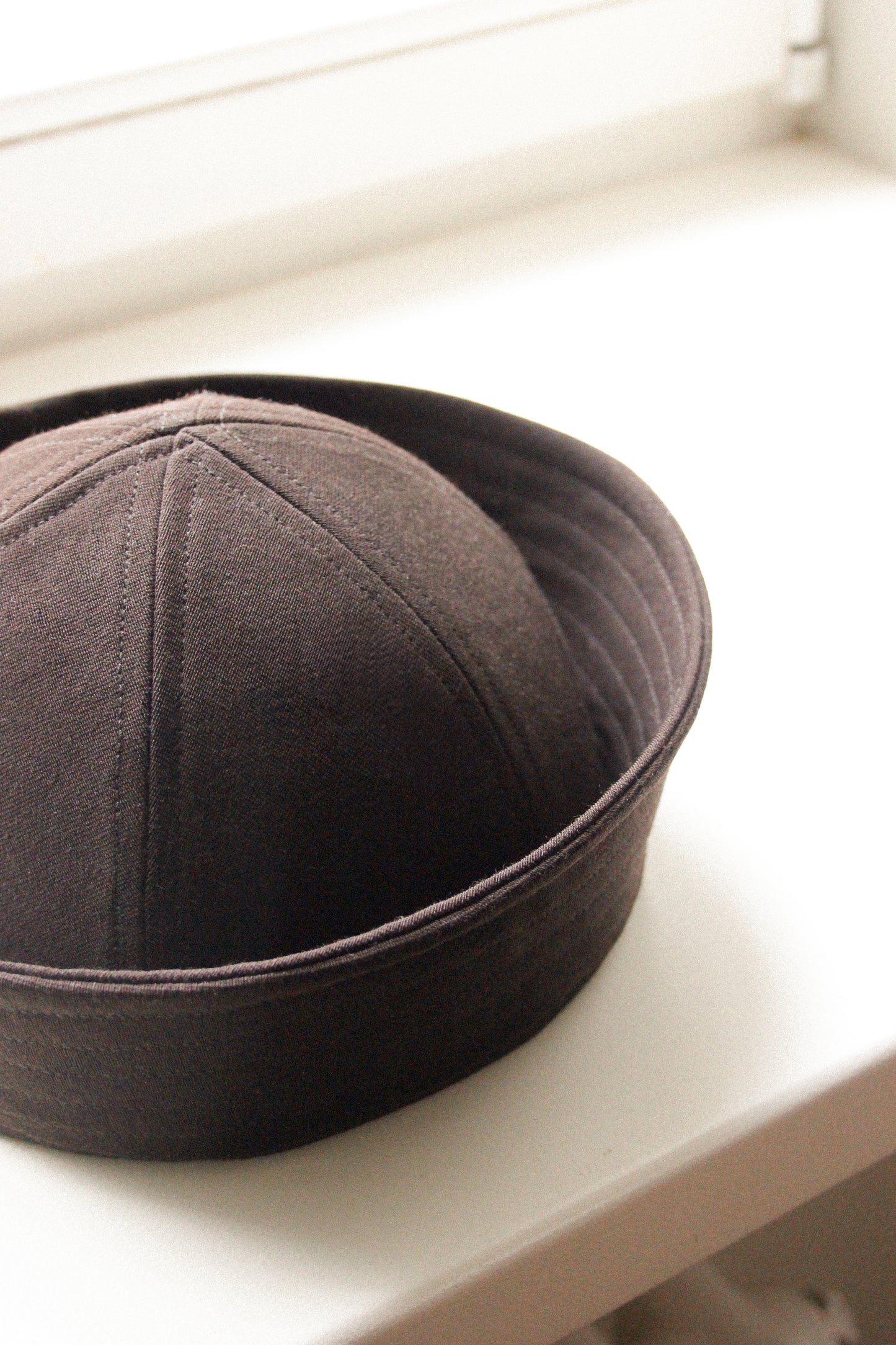 Wool Gabardine Pillbox in Dark Brown