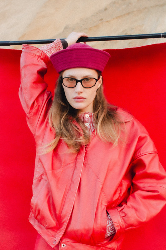 Drape Marine Pillbox in Burgundy