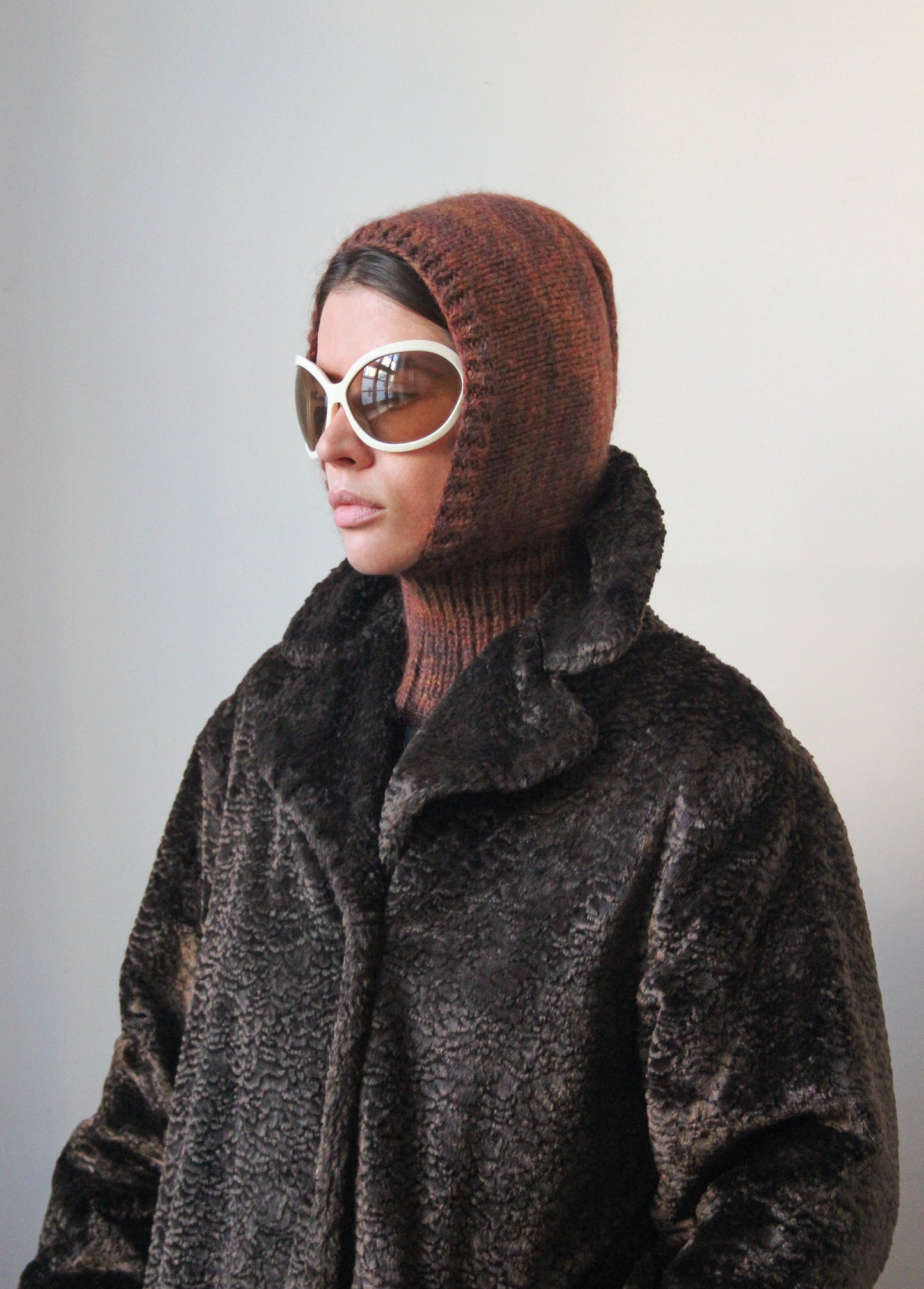 Merino Mohair Balaclava in Brown Mélange