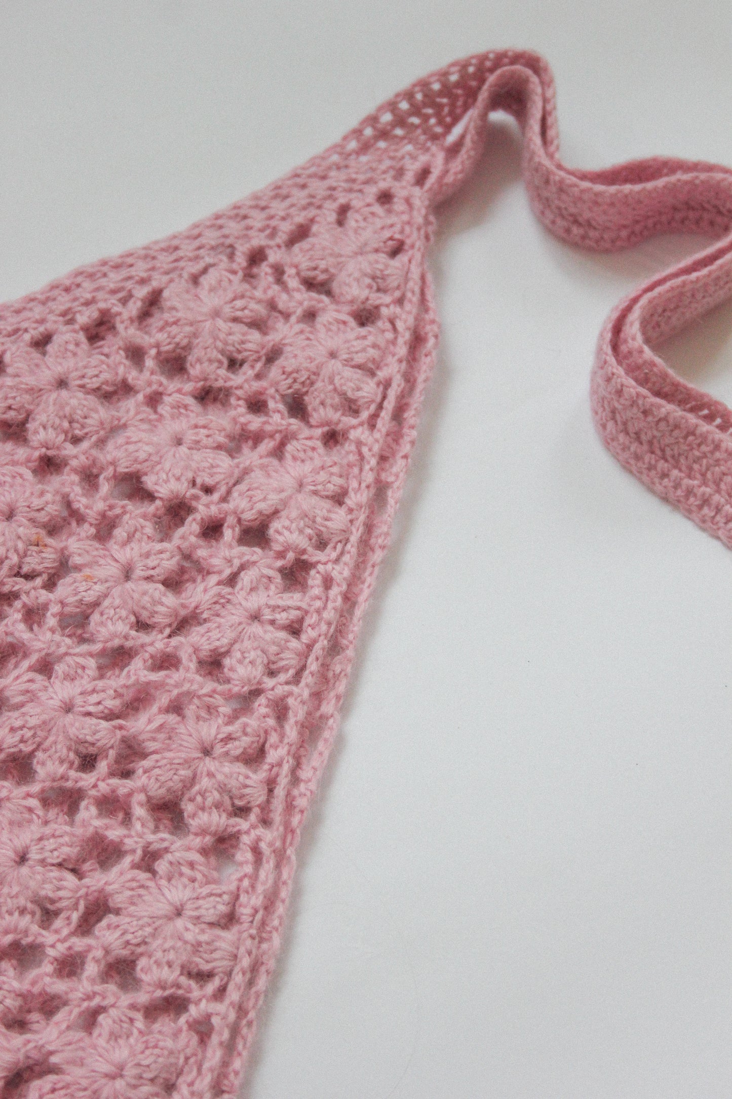 Hand-knitted Mesh Floral Mohair Headscarf in Powder Rose