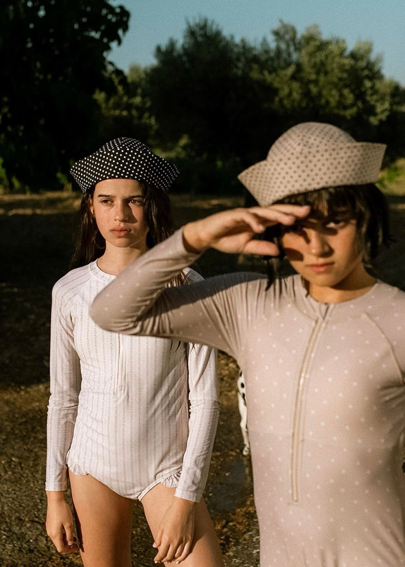 Polka Dot Marine Pillbox in Beige