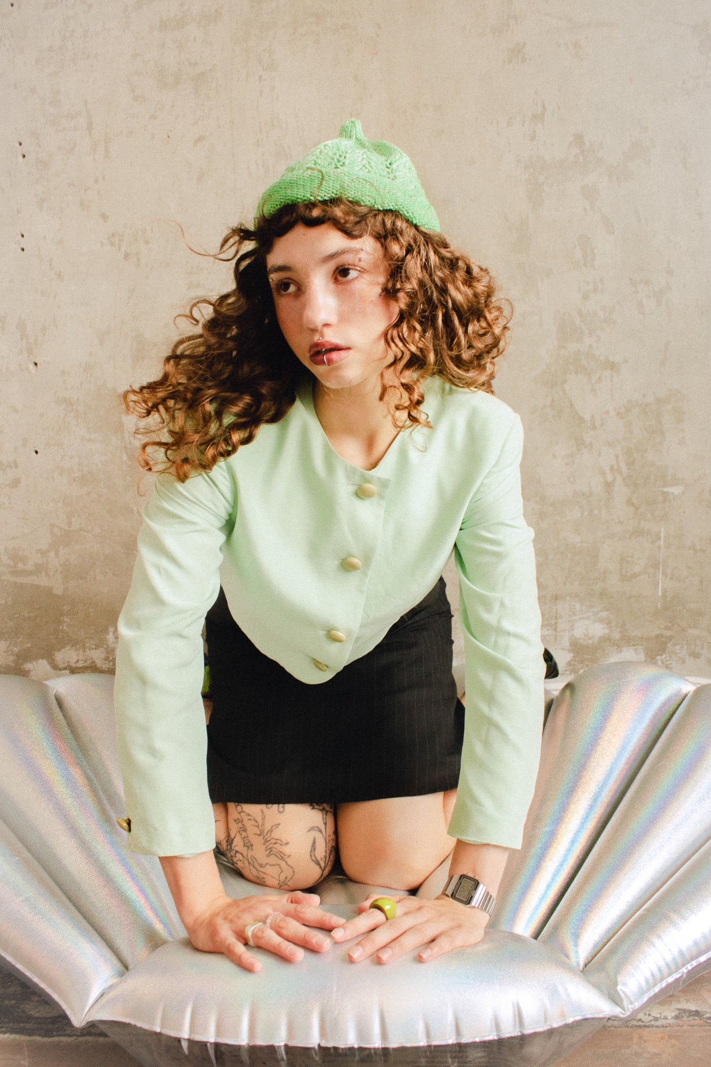 Teletubby Hat in Mint Green Melangé