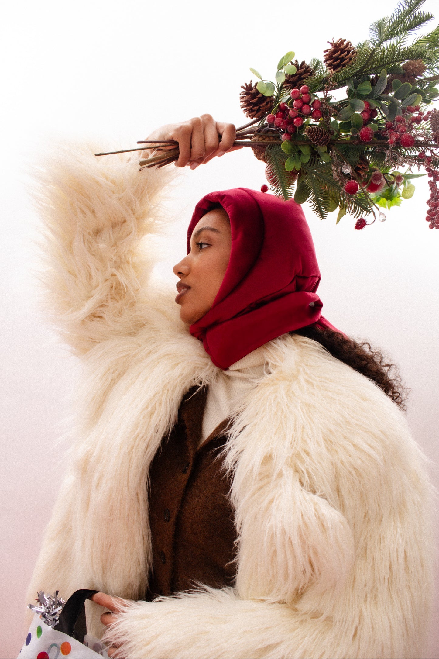 Velvet Pillow Puffer Headscarf - Balaclava in Burgundy