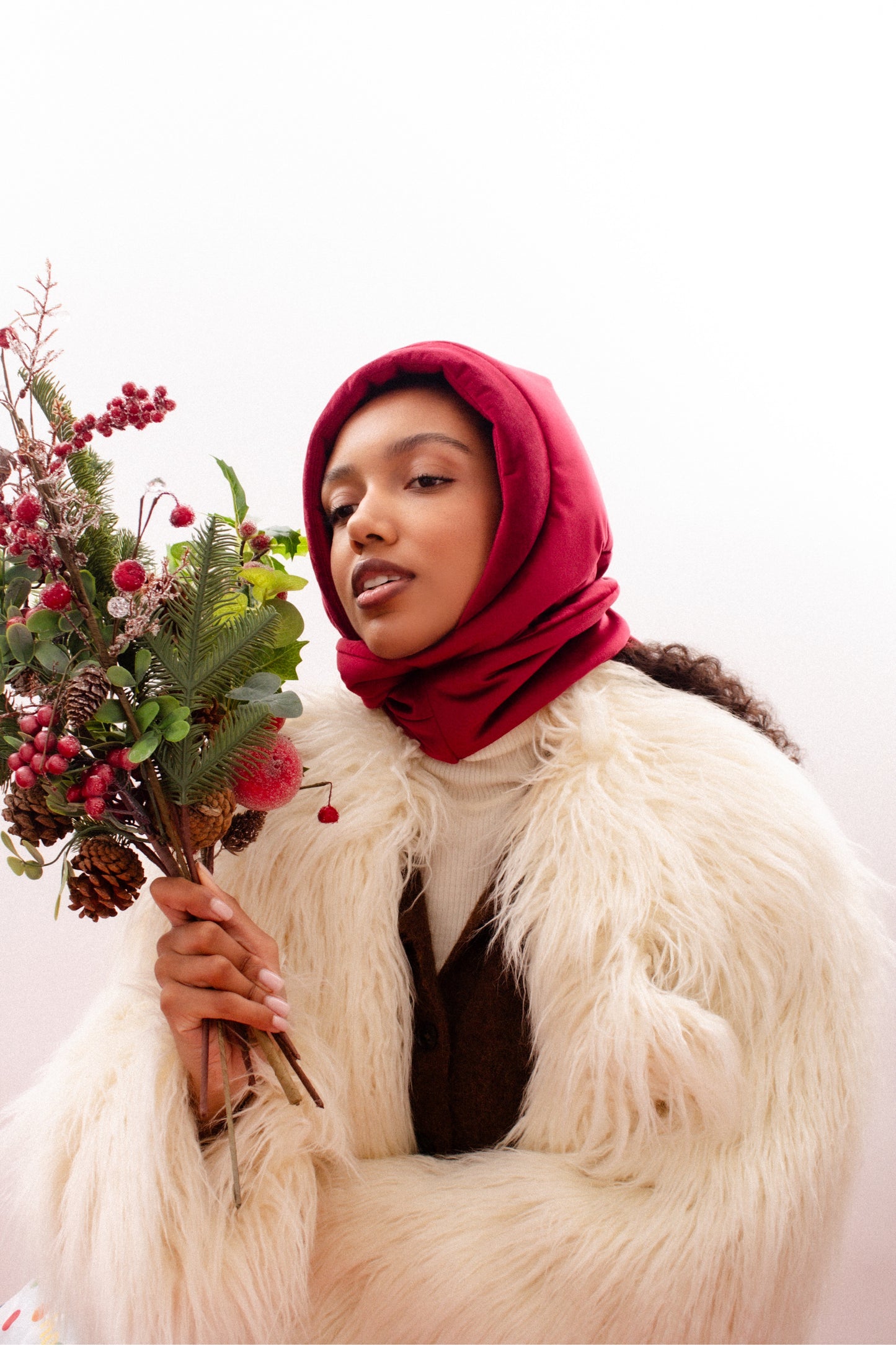 Velvet Pillow Puffer Headscarf - Balaclava in Burgundy