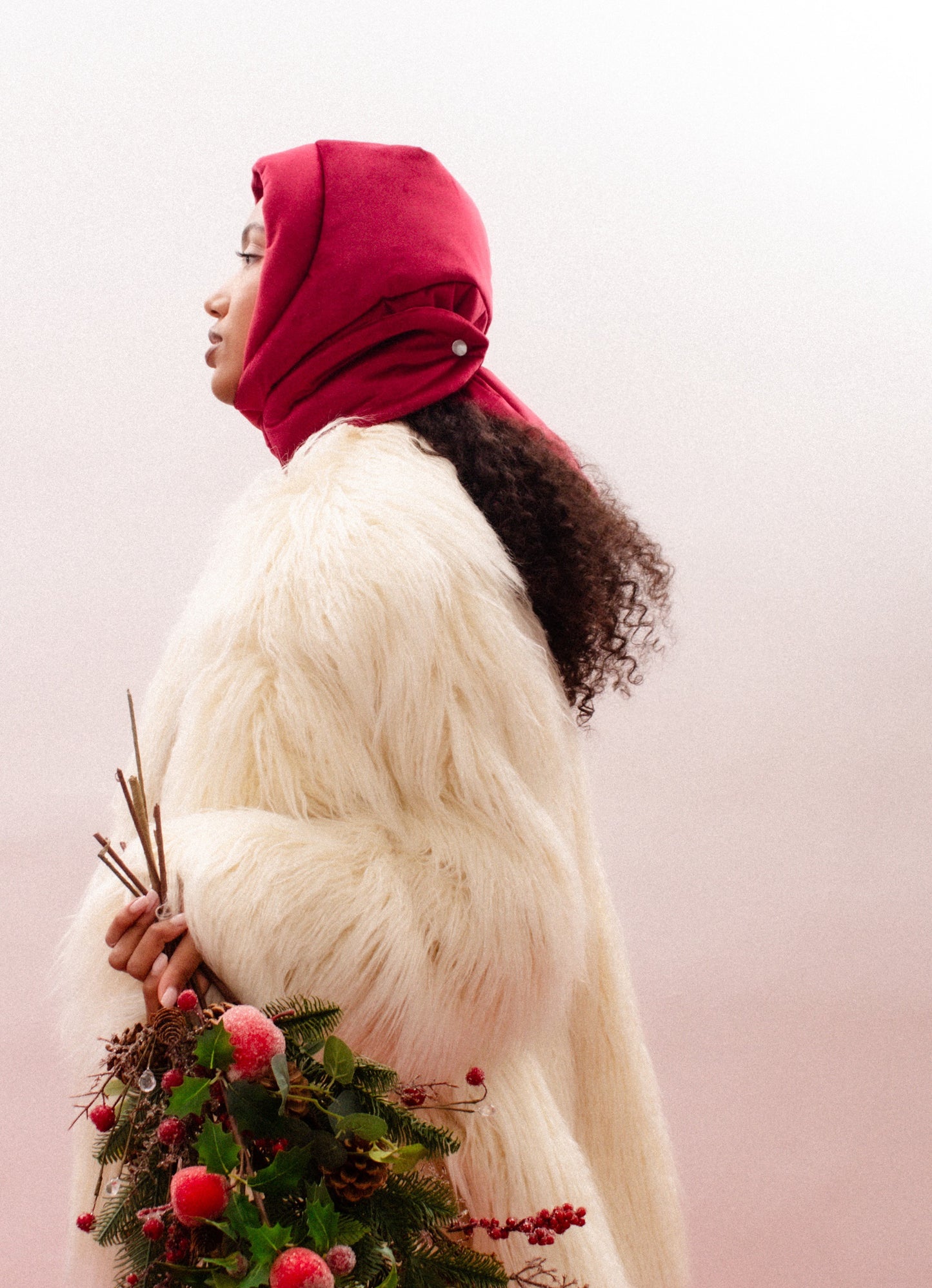 Velvet Pillow Puffer Headscarf - Balaclava in Burgundy