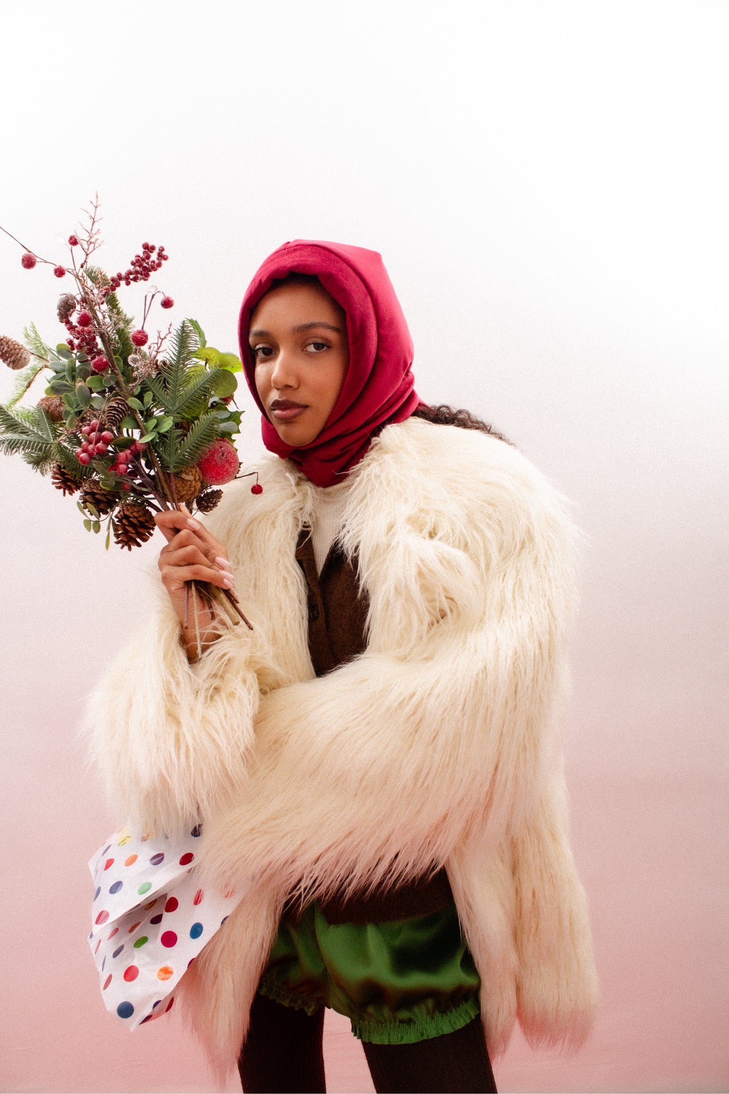 Velvet Pillow Puffer Headscarf - Balaclava in Burgundy