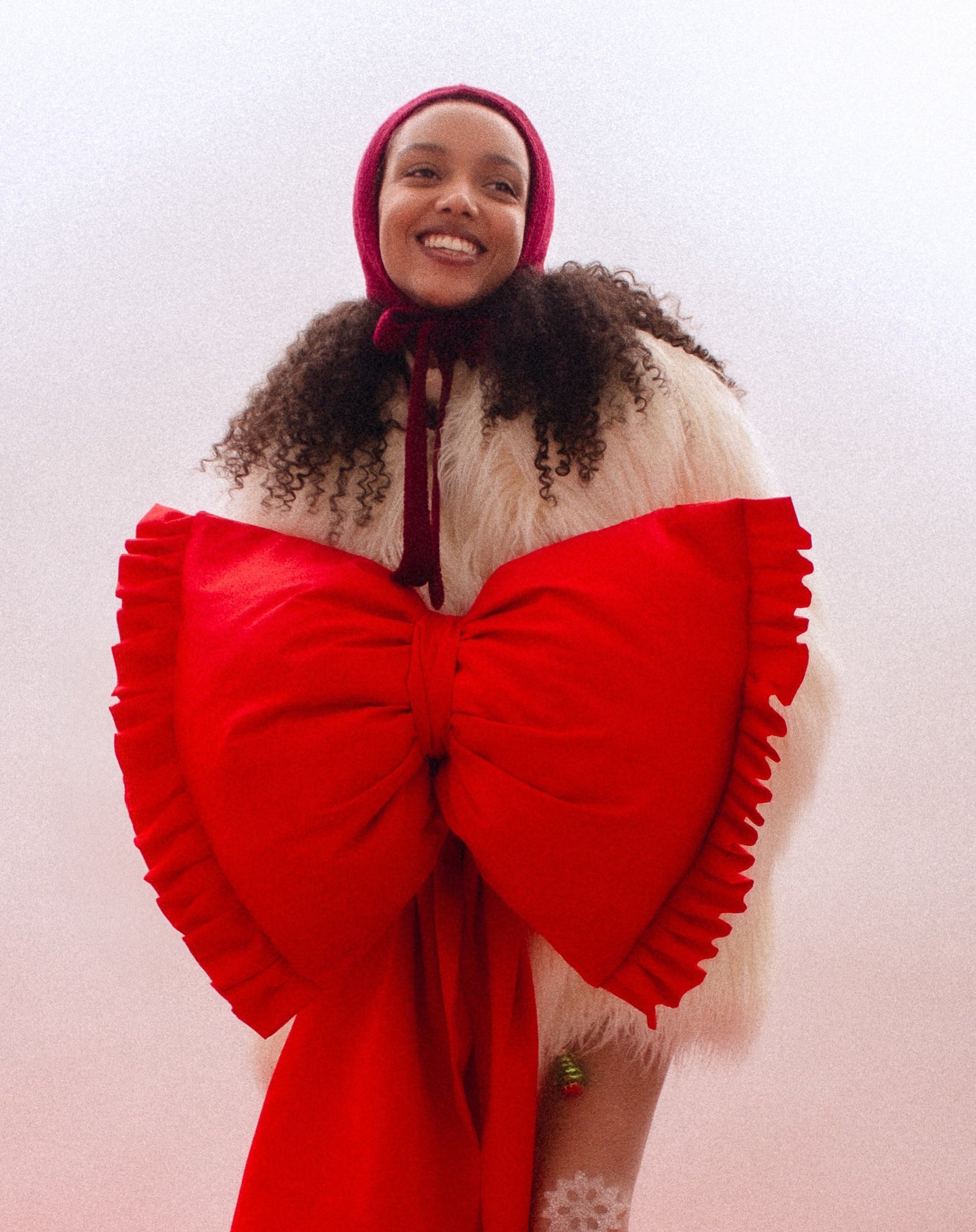 Hand-knitted Adult Bow Tie Bonnet hat in Burgundy