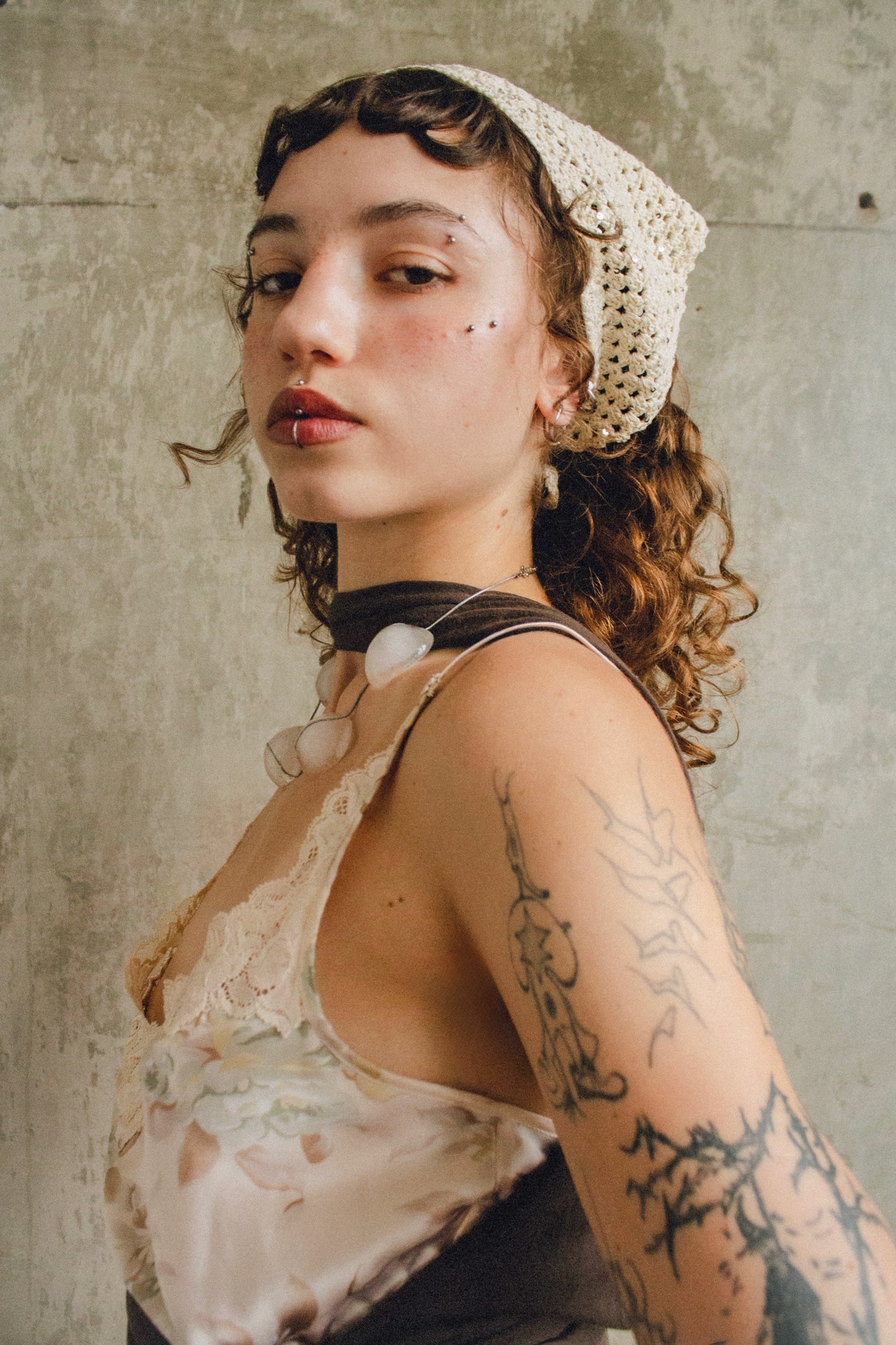 Sparkle Crochet Headscarf in Ivory