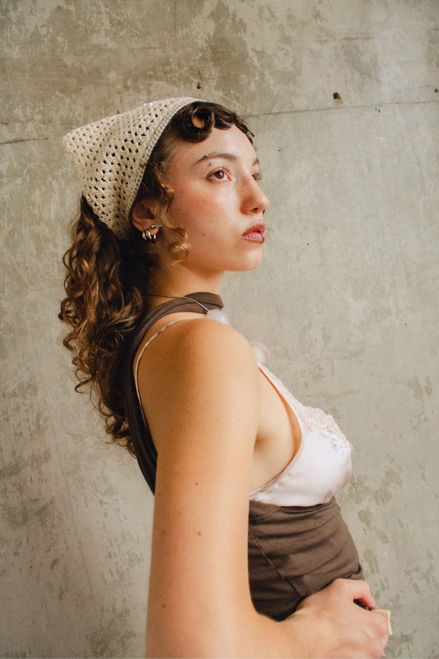 Sparkle Crochet Headscarf in Ivory