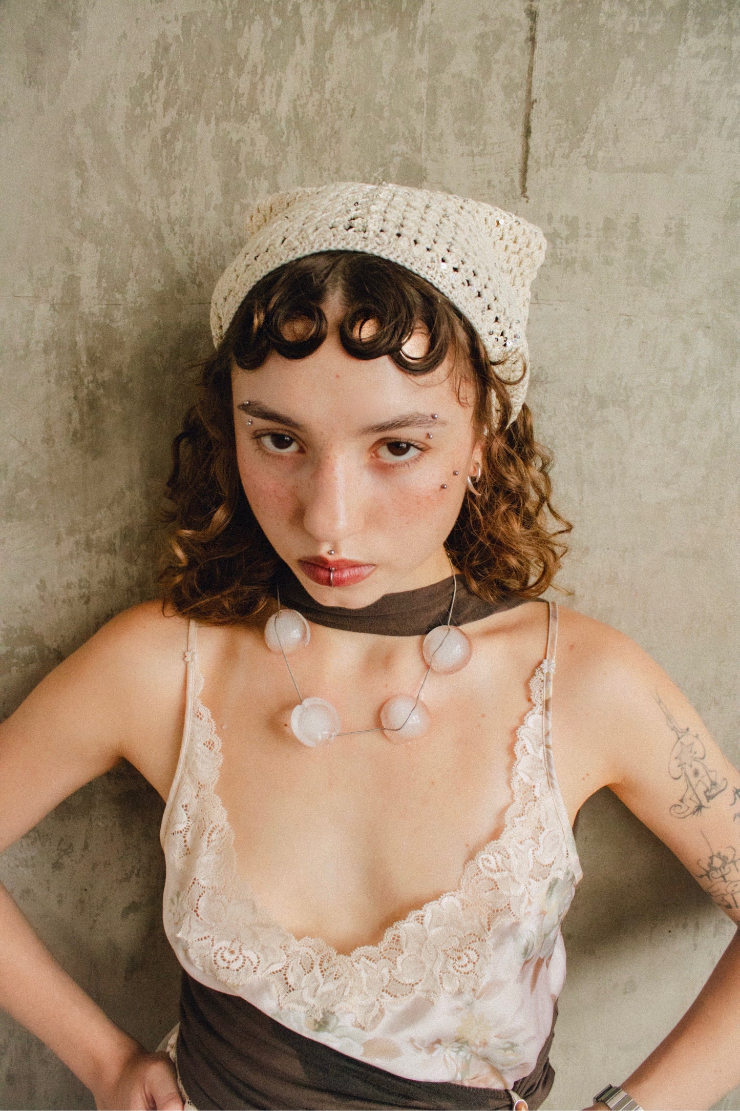 Sparkle Crochet Headscarf in Ivory
