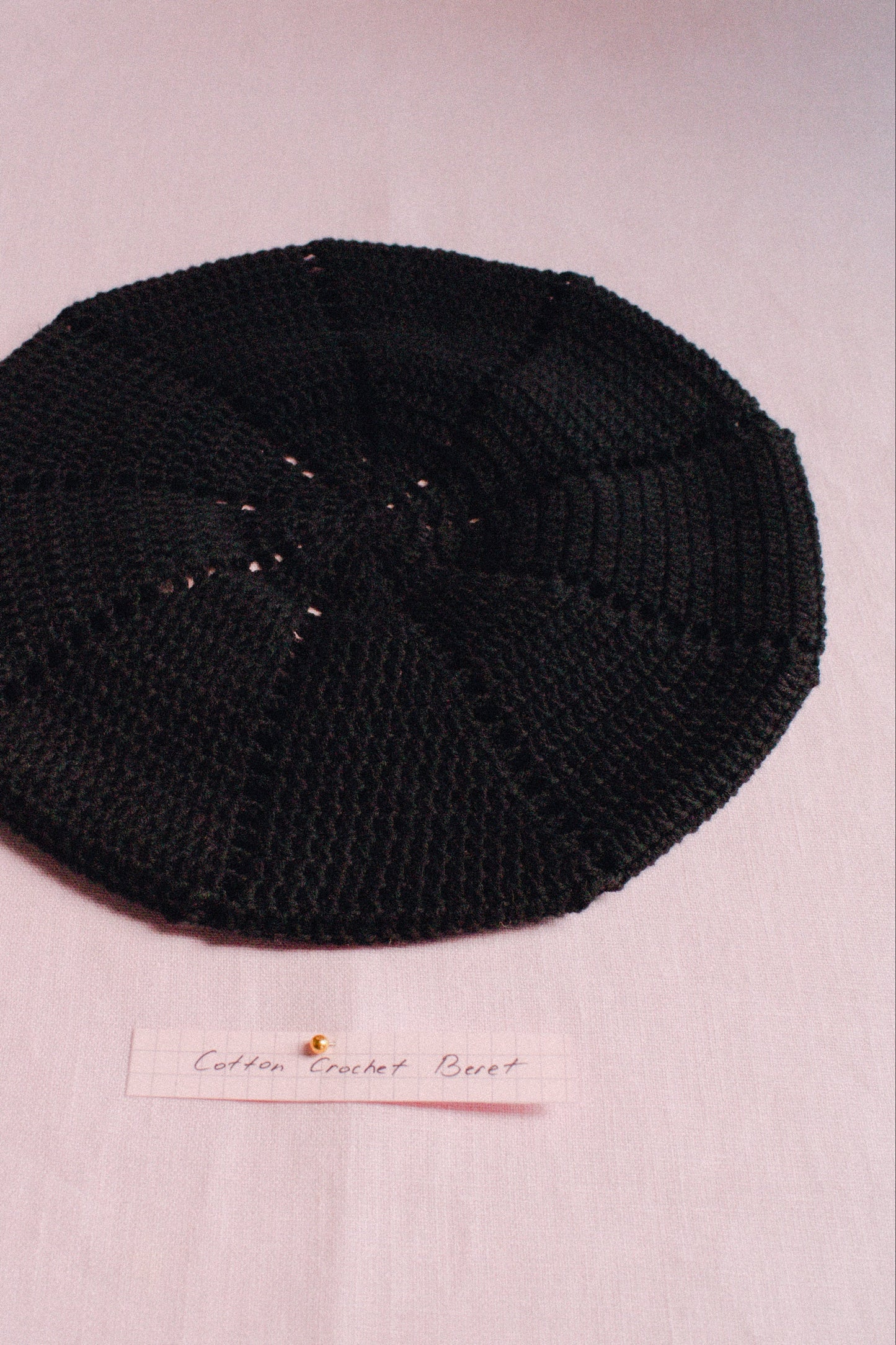 Cotton Crochet Beret in Black