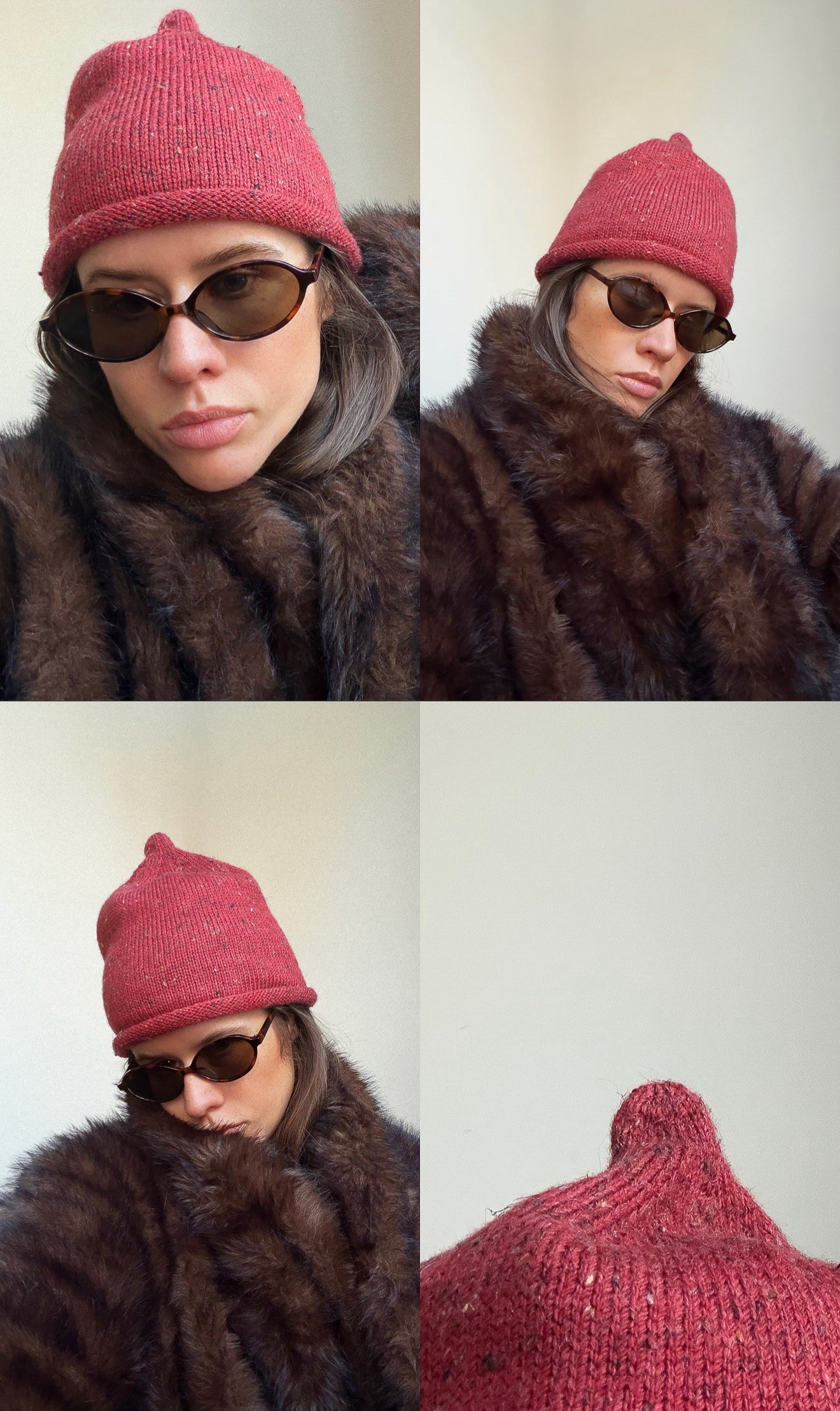 Speckled Tweed Teletubby Hat in Brick Red