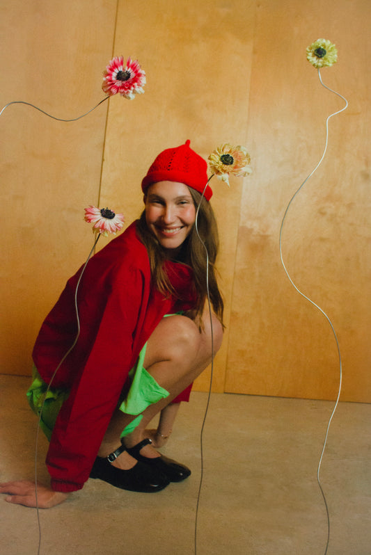 Cotton Lace Crochet Teletubby Hat in Red