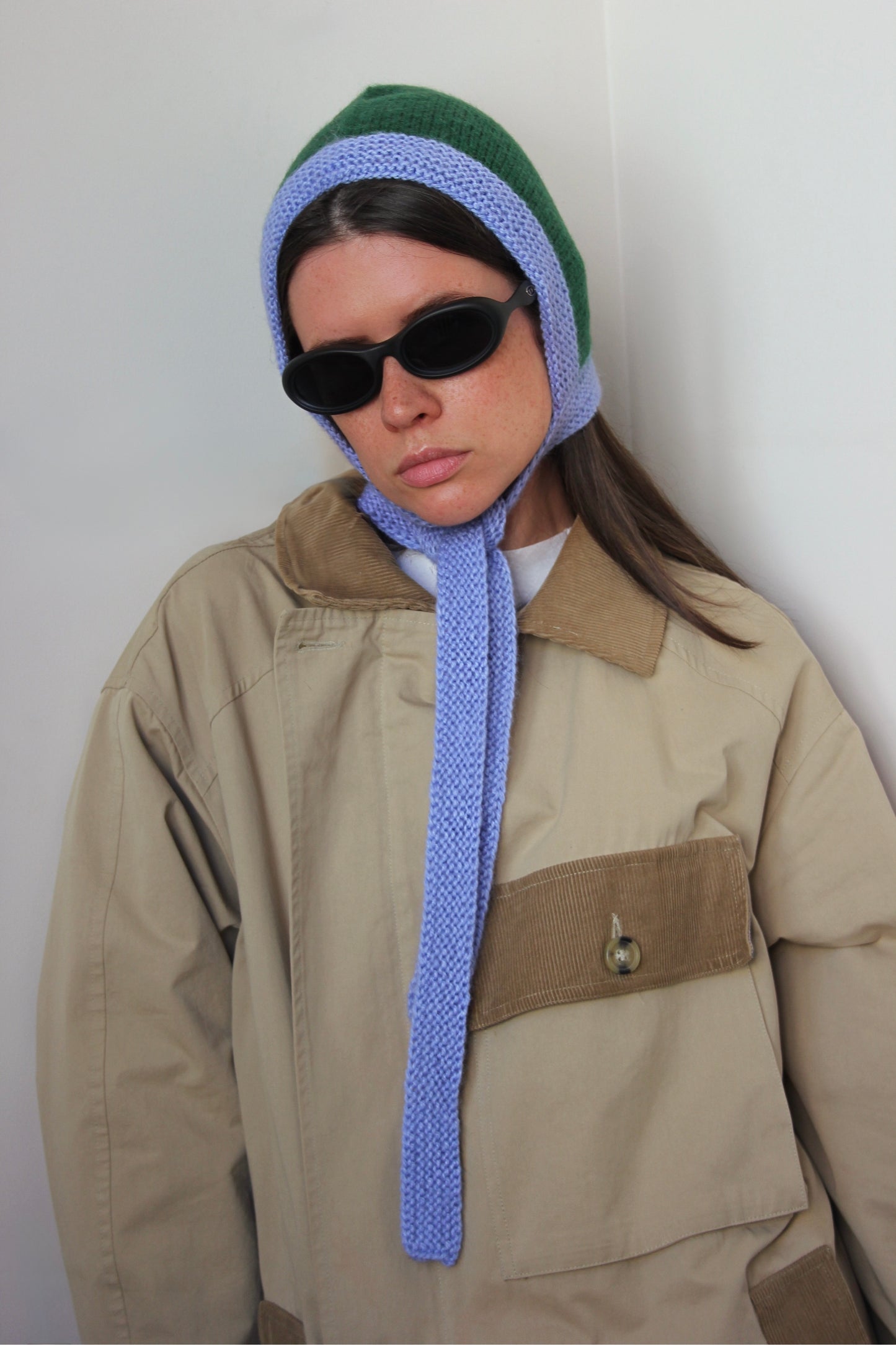 Chunky Bonnet hat in Green and Baby Blue