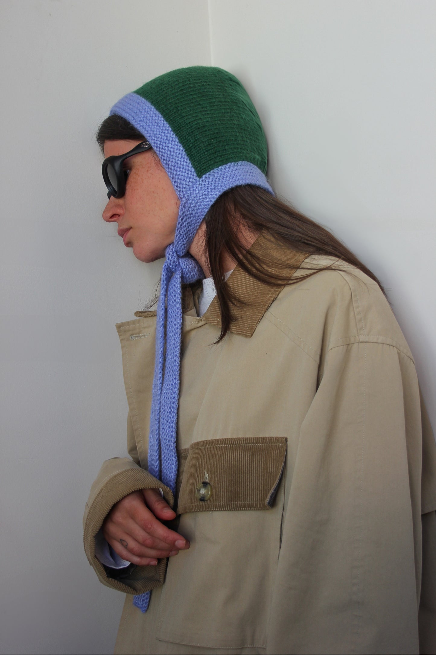 Chunky Bonnet hat in Green and Baby Blue