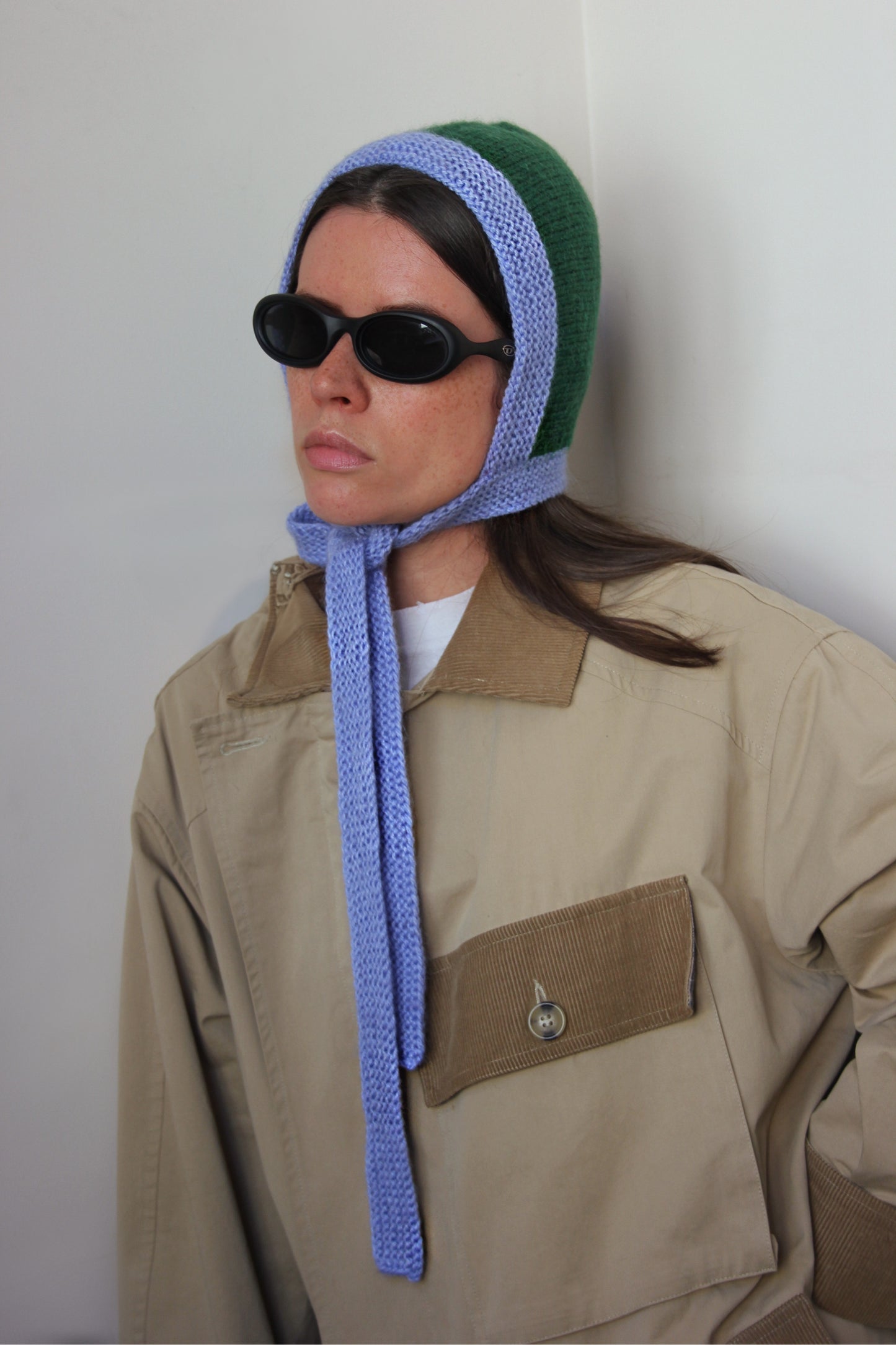 Chunky Bonnet hat in Green and Baby Blue
