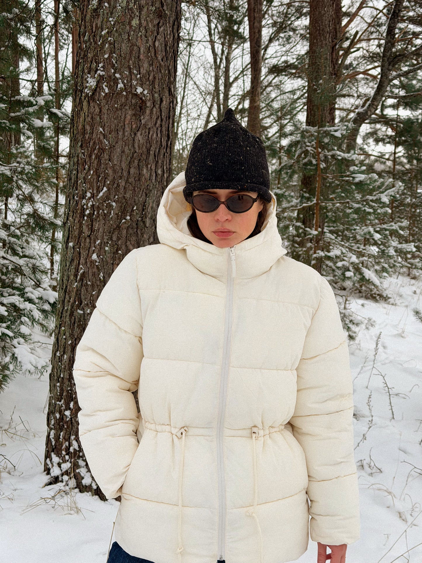 Speckled Tweed Teletubby Hat in Black