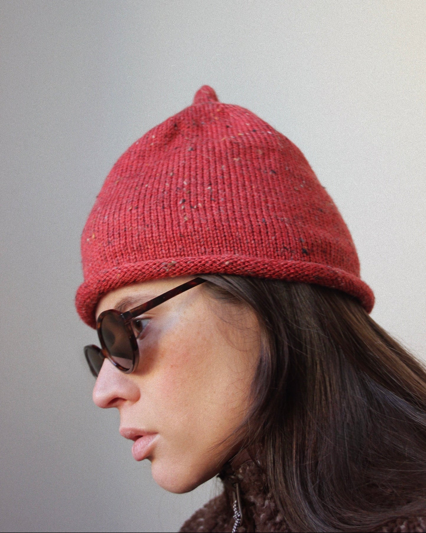 Speckled Tweed Teletubby Hat in Brick Red