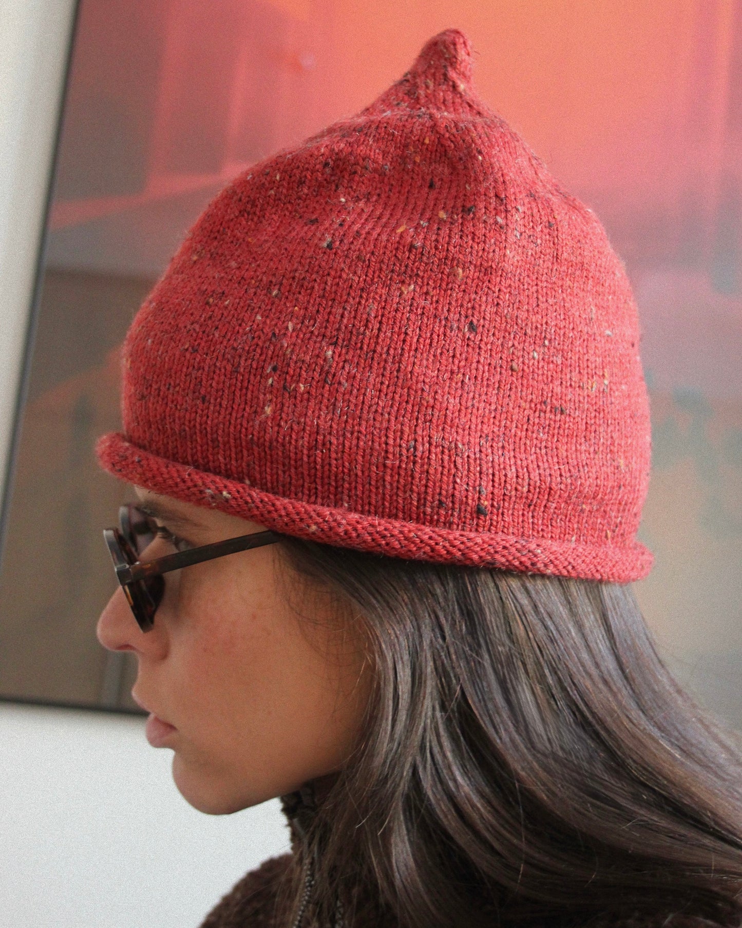 Speckled Tweed Teletubby Hat in Brick Red