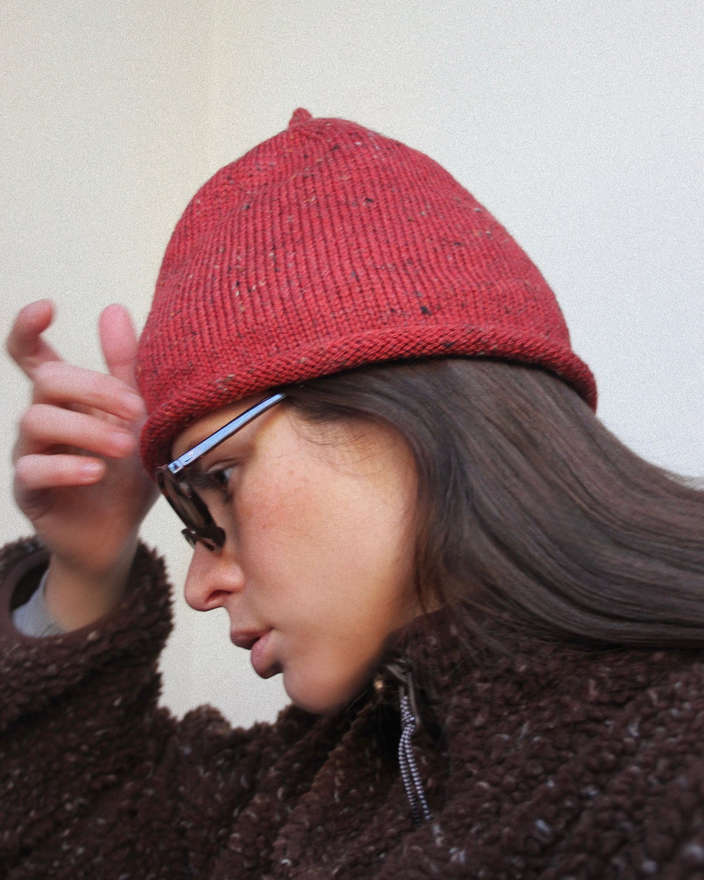 Speckled Tweed Teletubby Hat in Brick Red