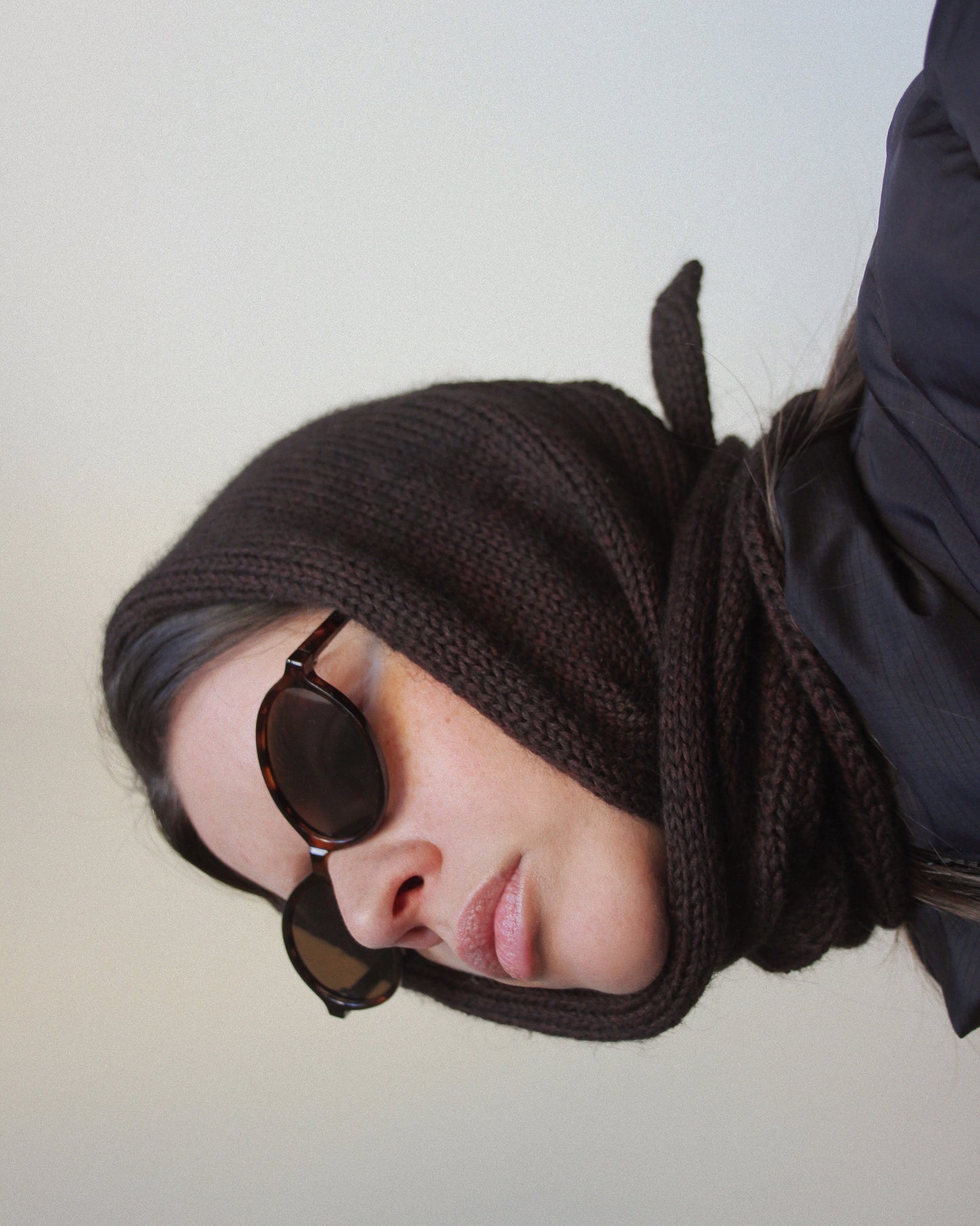 Hand-knitted Mohair Headscarf in Dark Brown