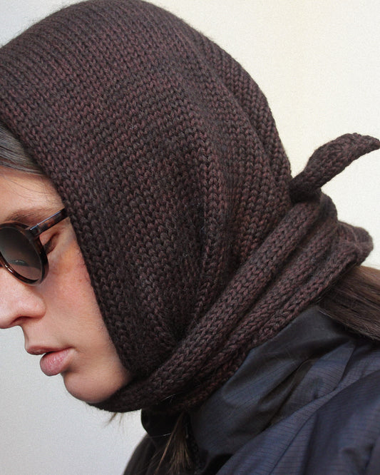 Hand-knitted Mohair Headscarf in Dark Brown