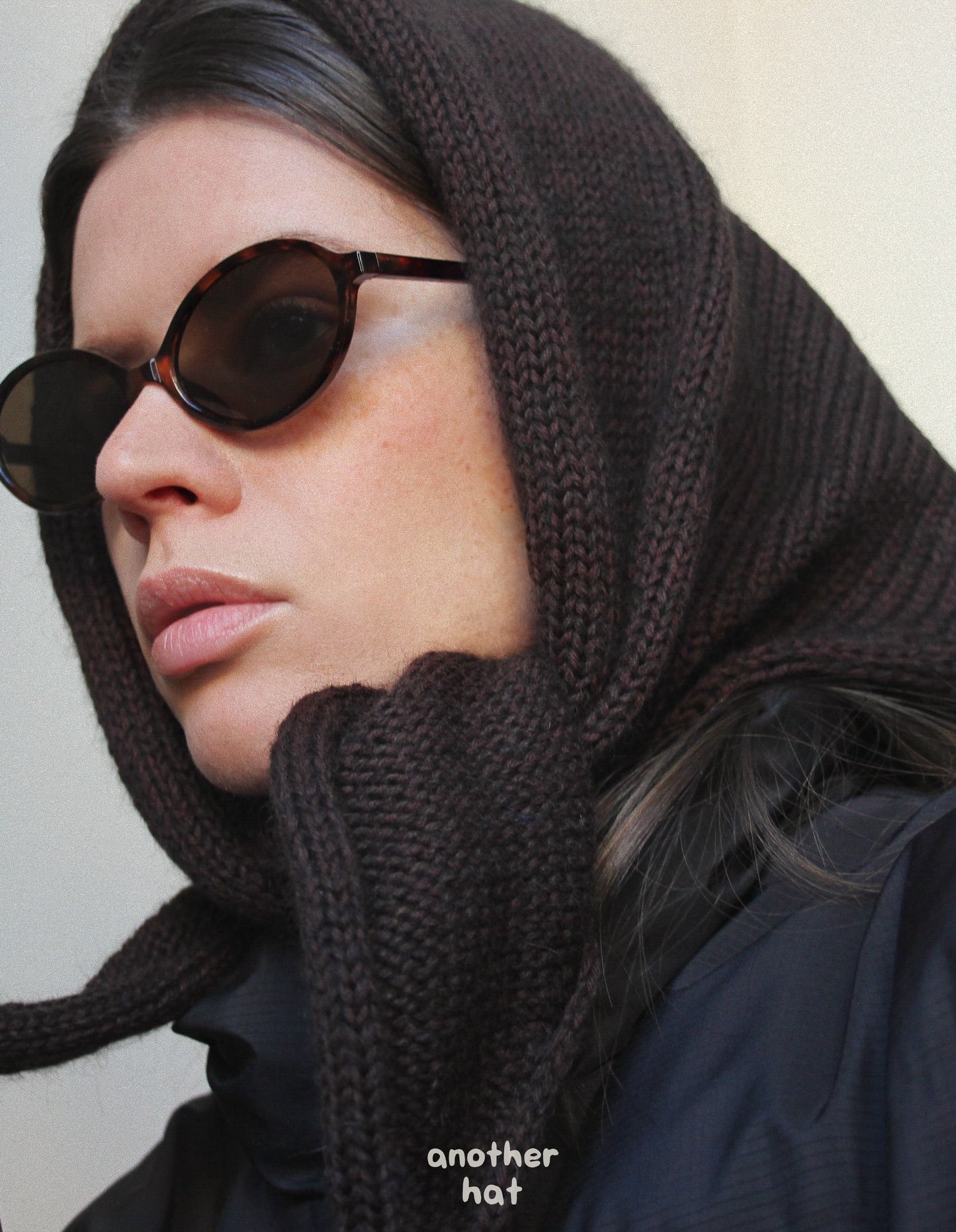 Hand-knitted Mohair Headscarf in Dark Brown
