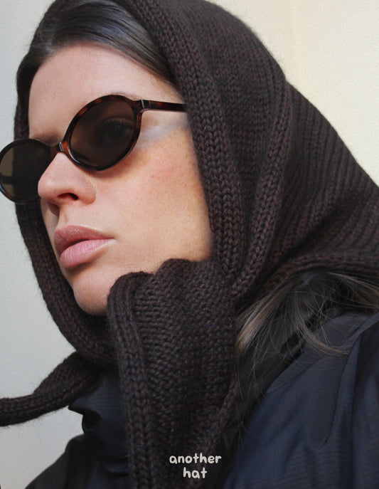 Hand-knitted Mohair Headscarf in Dark Brown