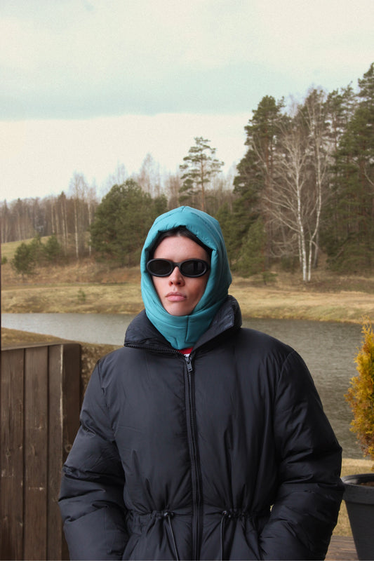 Pillow Puffer Headscarf - Balaclava in Petrol Blue