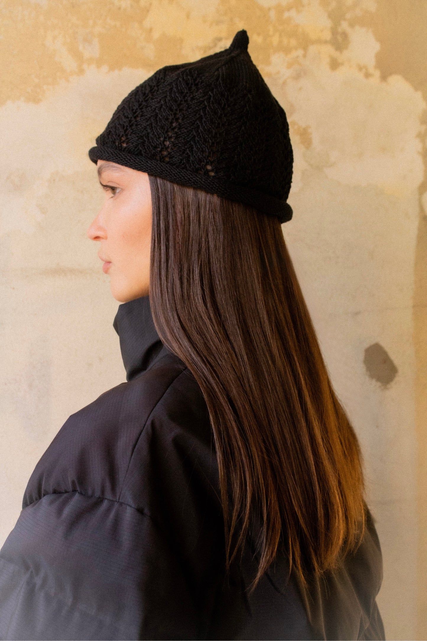 Cotton Lace Crochet Teletubby Hat in Black