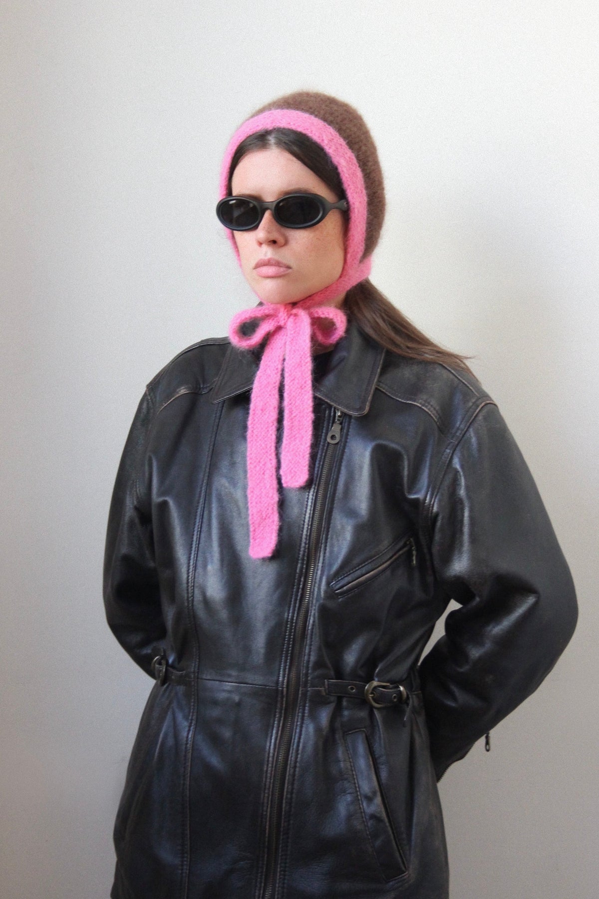 Premium Mohair Bonnet in Barbie Pink & Brown