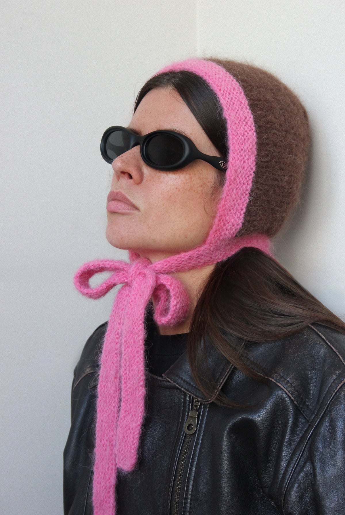 Premium Mohair Bonnet in Barbie Pink & Brown