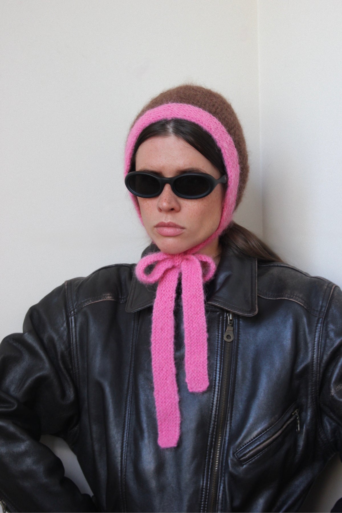 Premium Mohair Bonnet in Barbie Pink & Brown