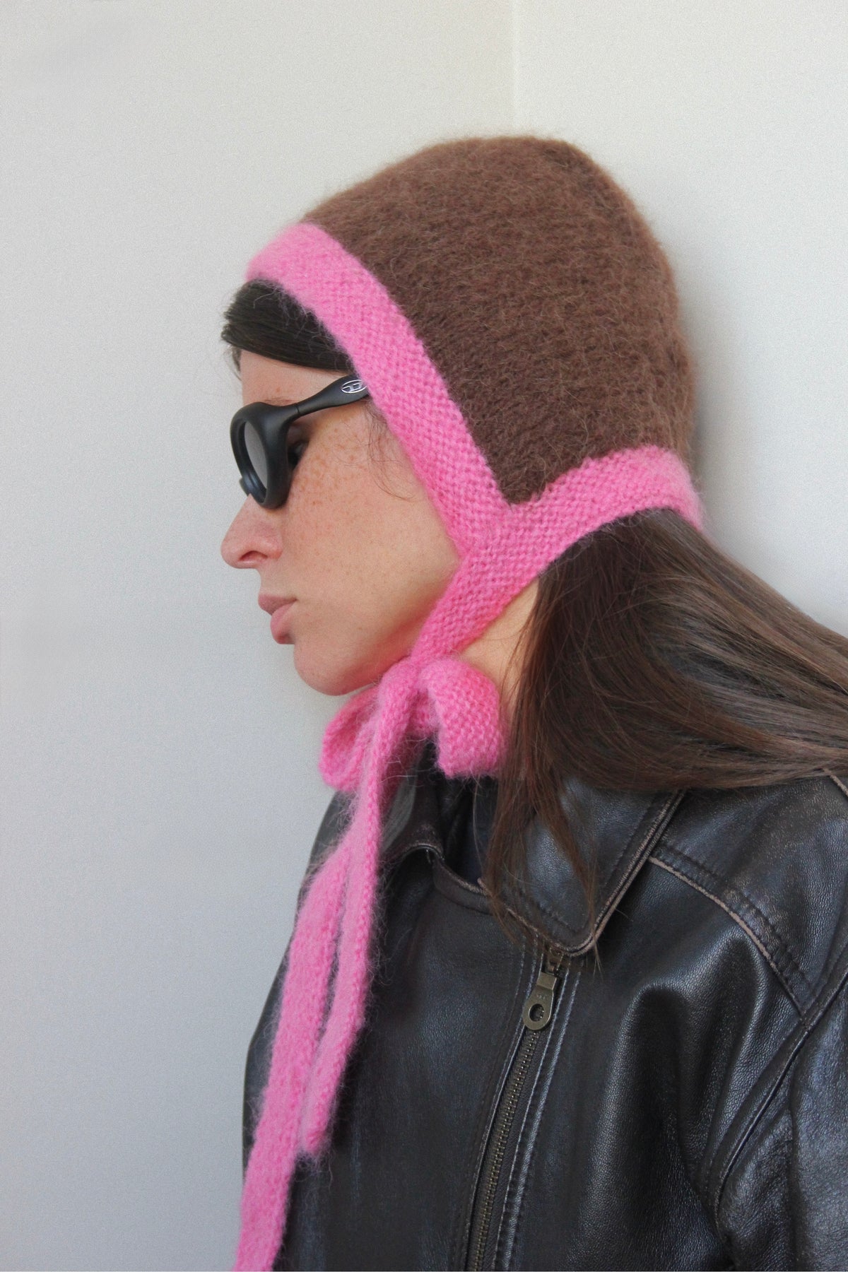 Premium Mohair Bonnet in Barbie Pink & Brown