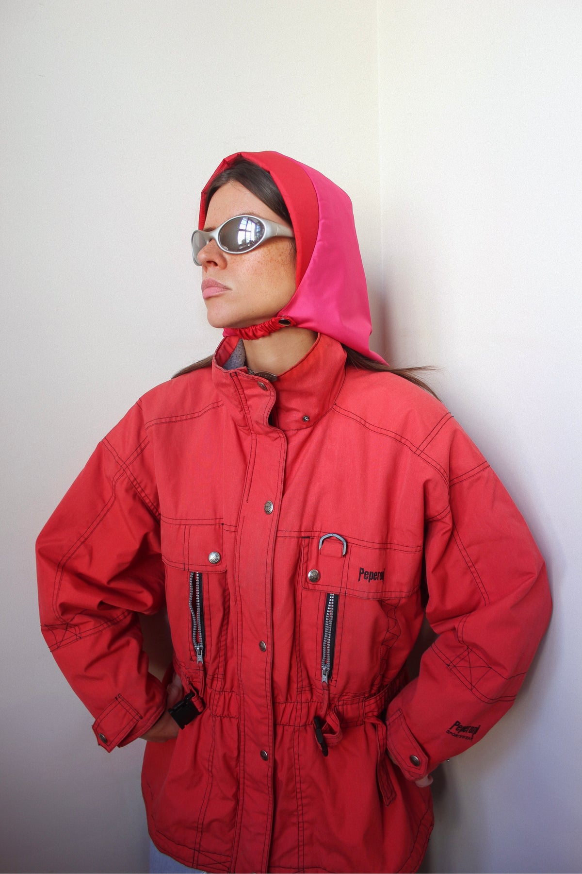 Rain Headscarf in Red & Hot Pink
