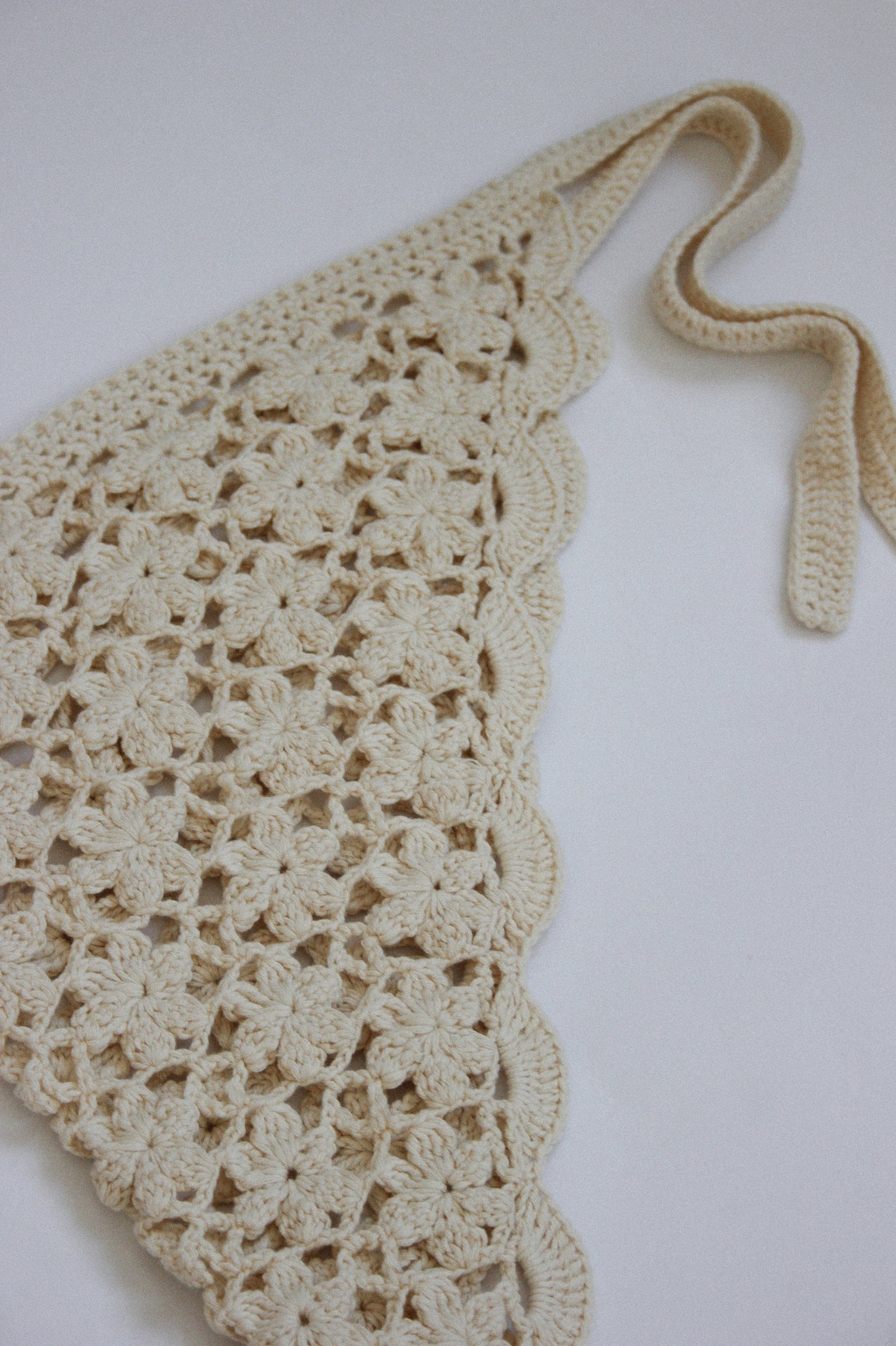 Floral Crochet Headscarf in Buttermilk
