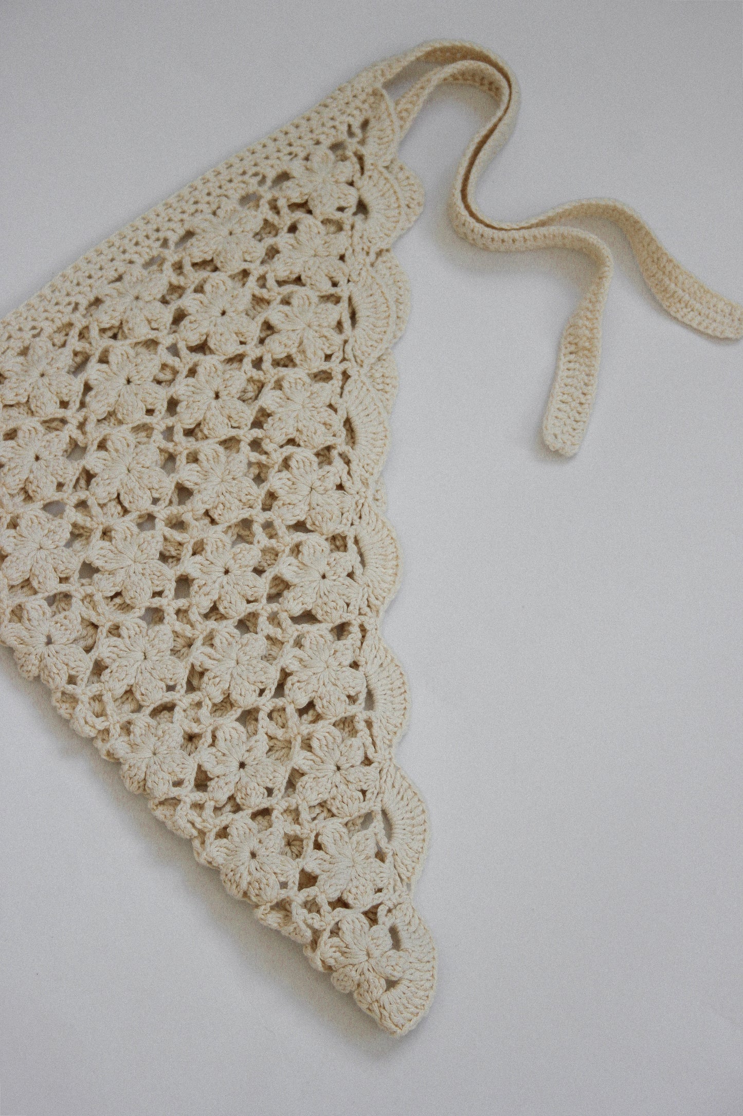 Floral Crochet Headscarf in Buttermilk