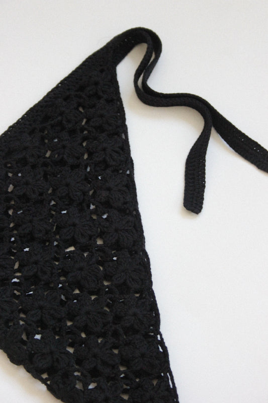 Floral Crochet Headscarf in Black