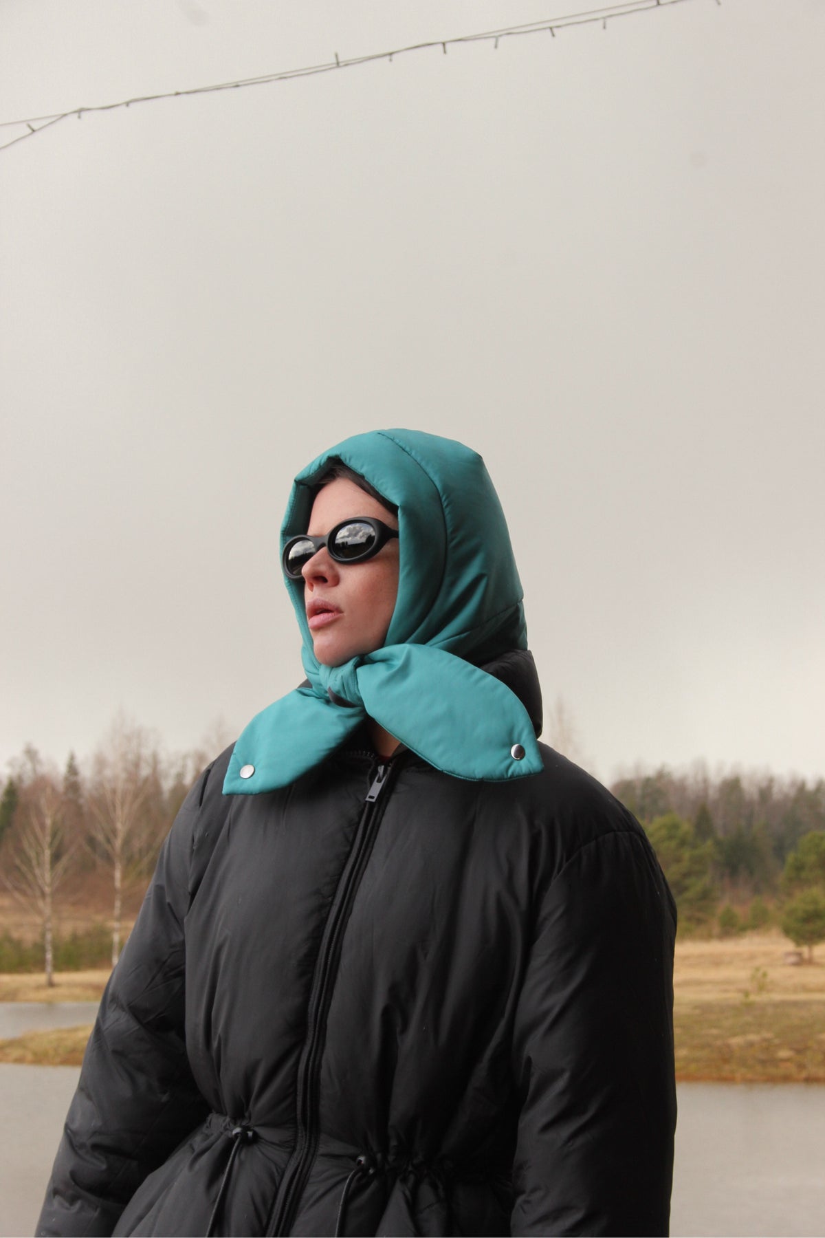 Pillow Puffer Headscarf - Balaclava in Petrol Blue