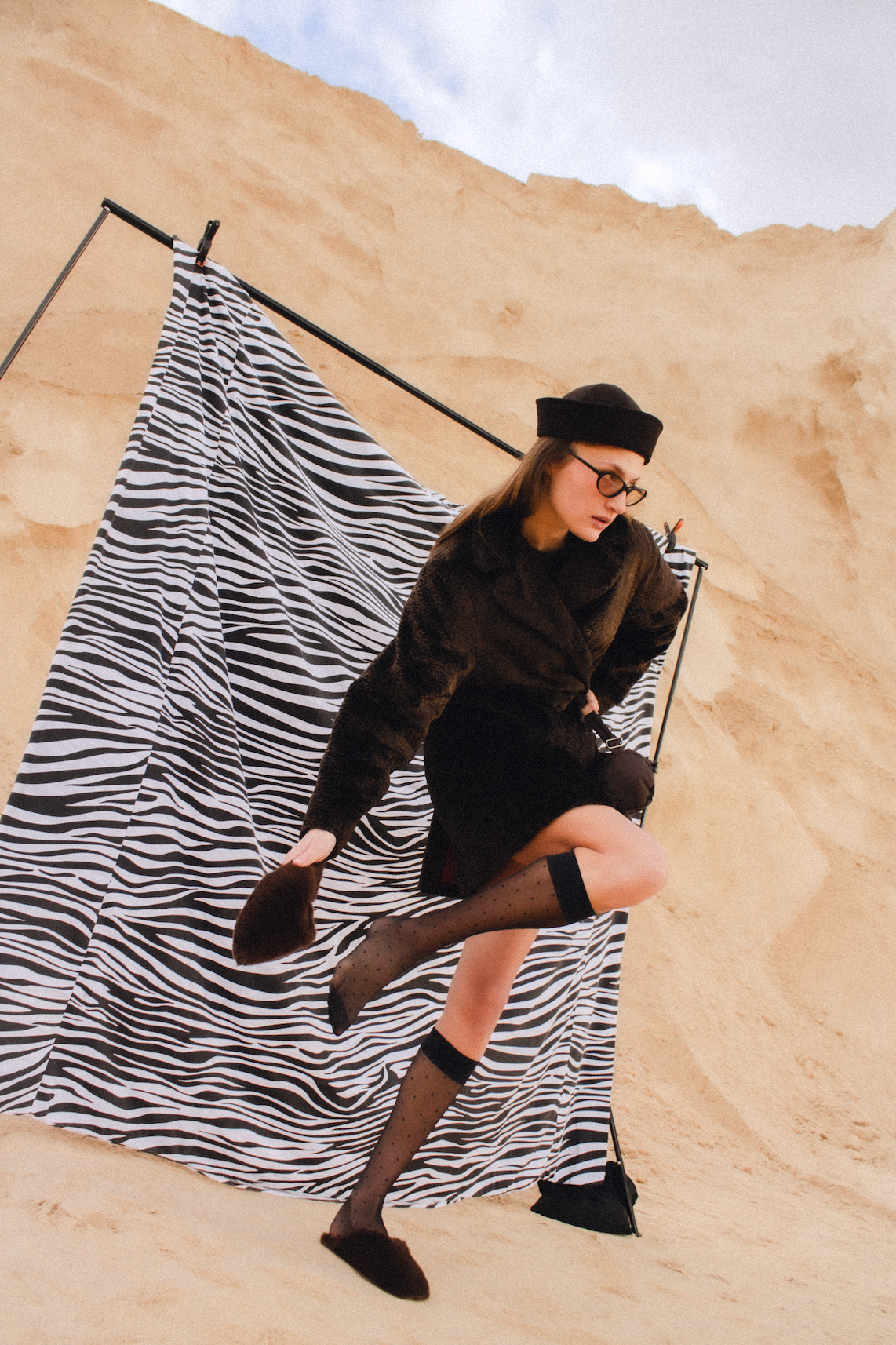 Wool Gabardine Pillbox in Dark Brown