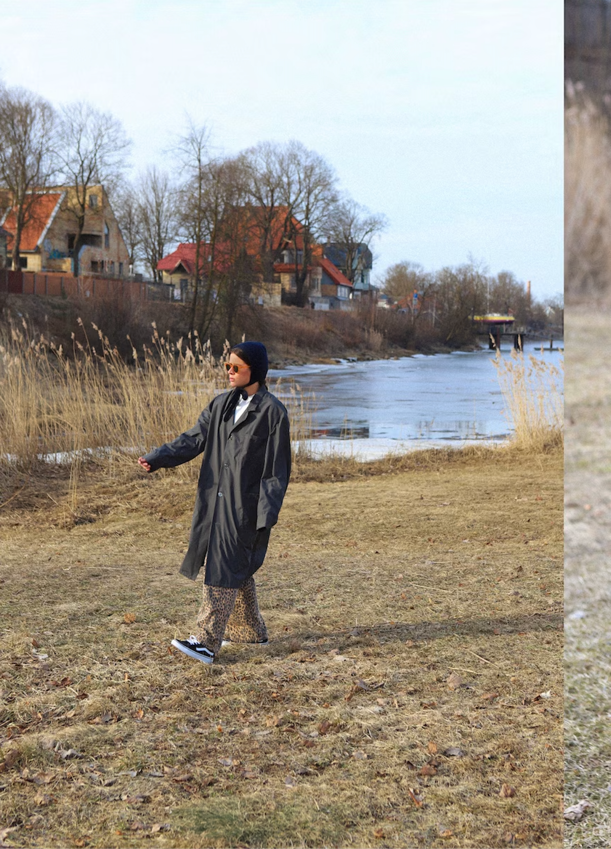 Hand-knitted Adult Bow Tie Bonnet hat in Navy