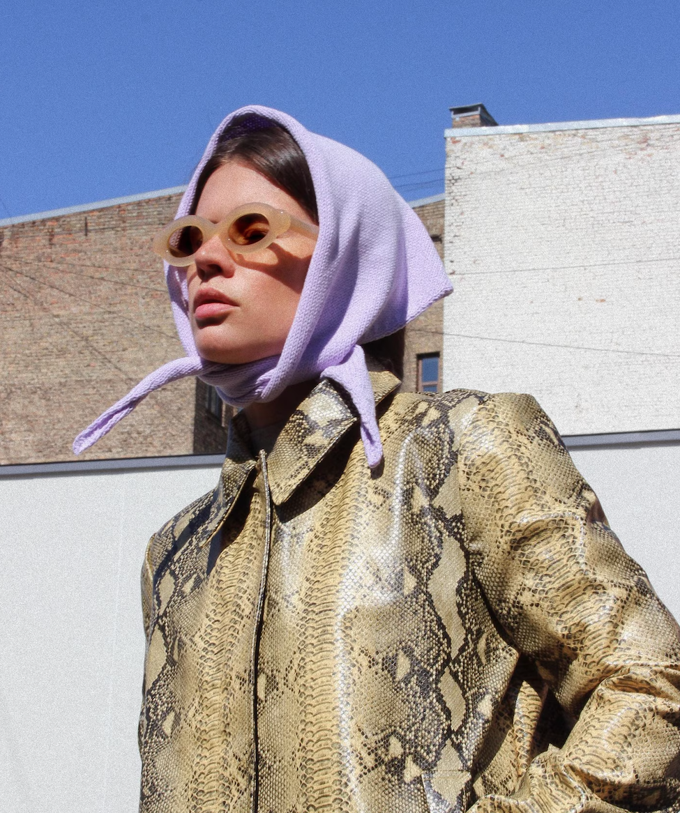 Hand - knitted Spring Headscarf in Lilac