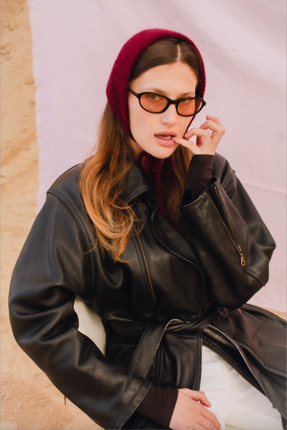 Hand - knitted Mohair Bonnet -Headband in Burgundy