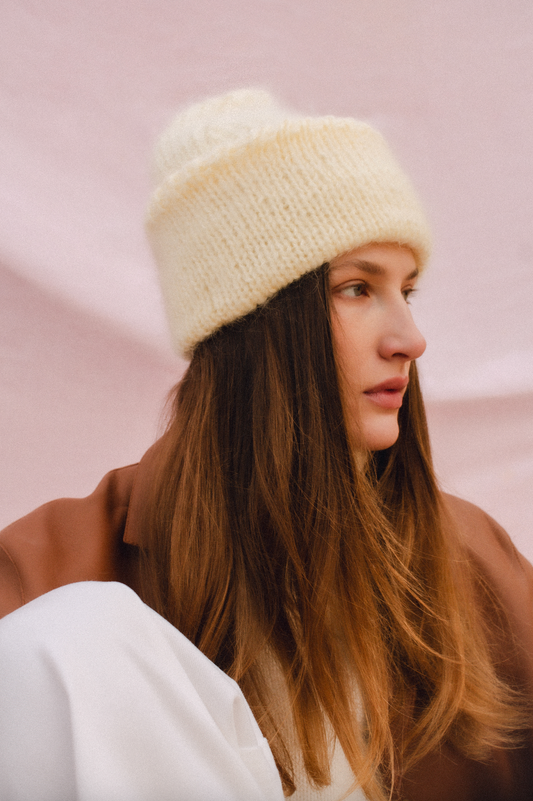Premium Mohair Beanie in Buttermilk