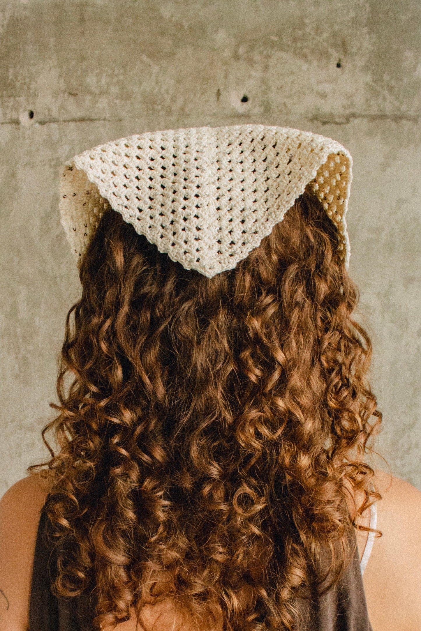 Sparkle Crochet Headscarf in Ivory