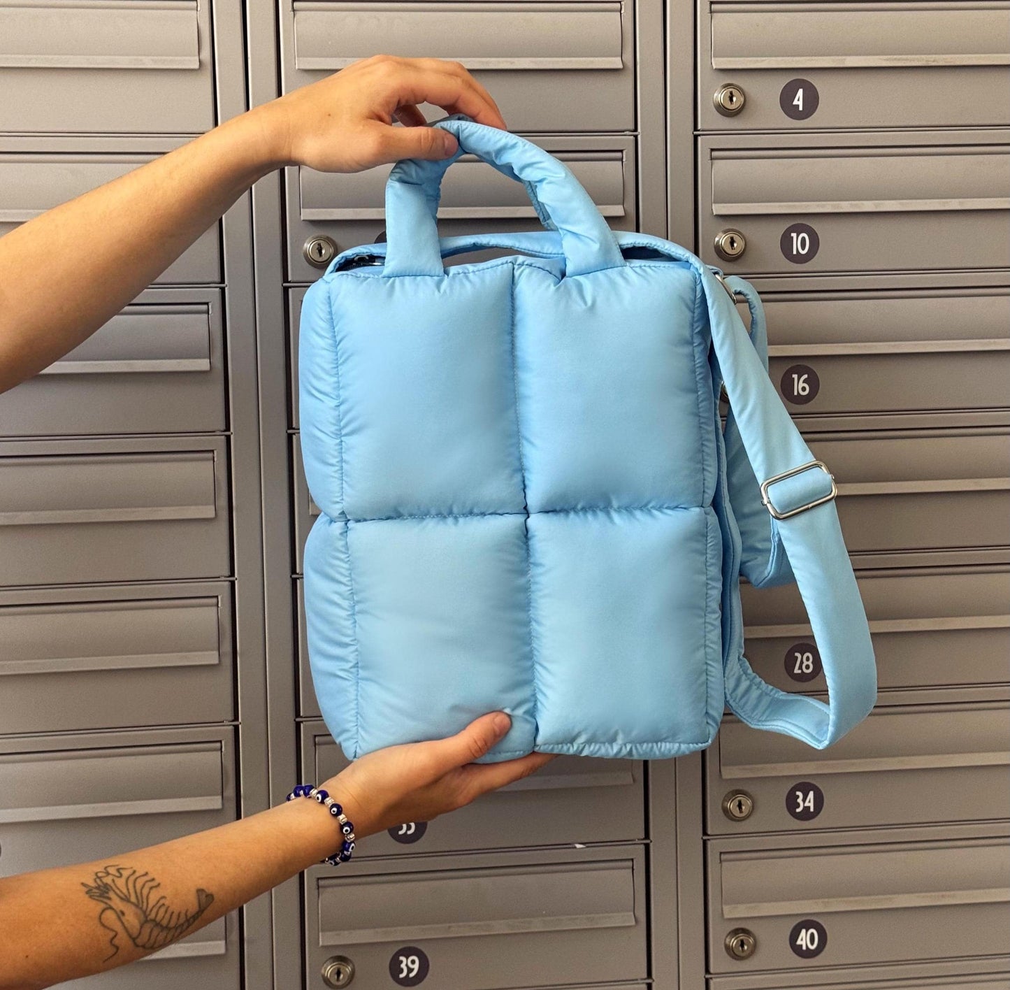 Pillow Puffer Laptop Bag in Baby Blue