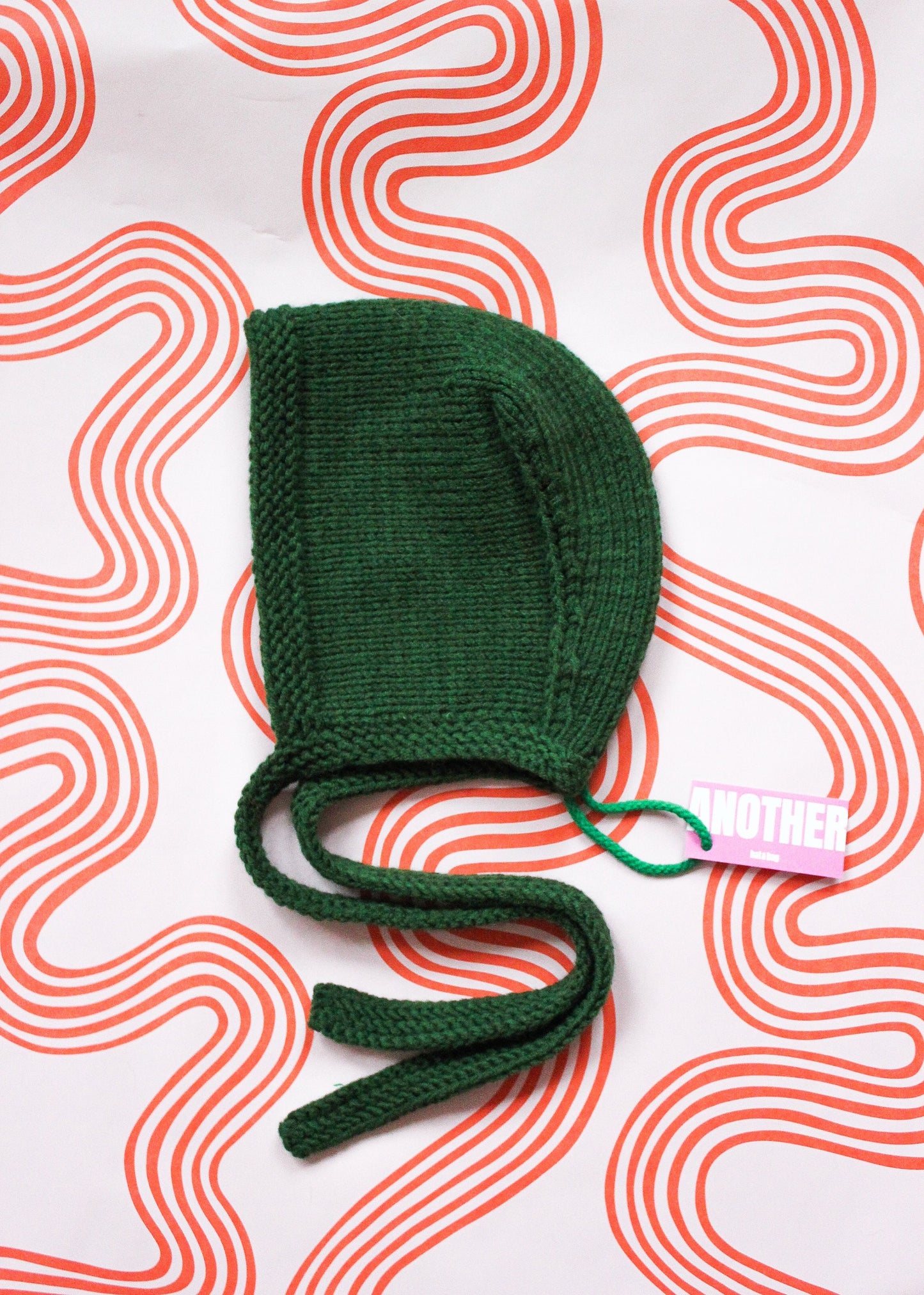 Hand-knitted Adult Bow Tie Bonnet hat in Green