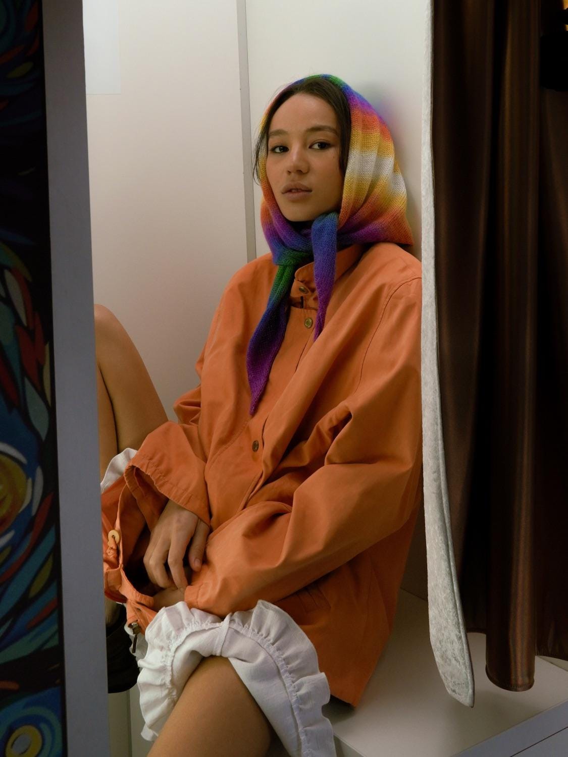 Hand - knitted Random Spectrum Mohair  Headscarf