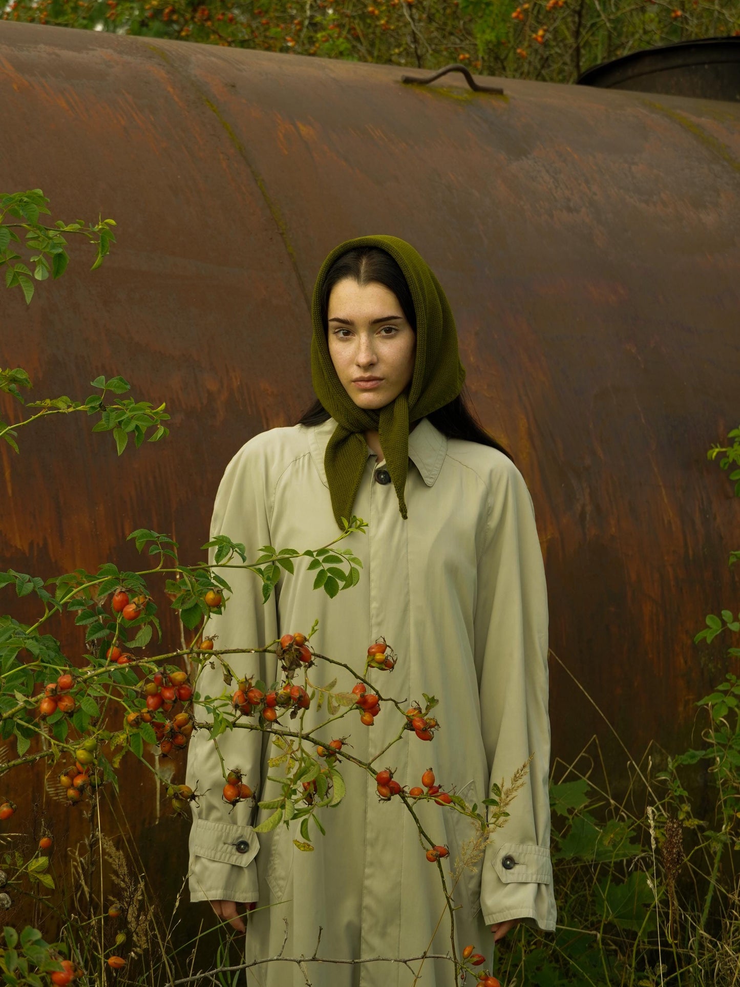 Hand - knitted Headscarf in Khaki Green